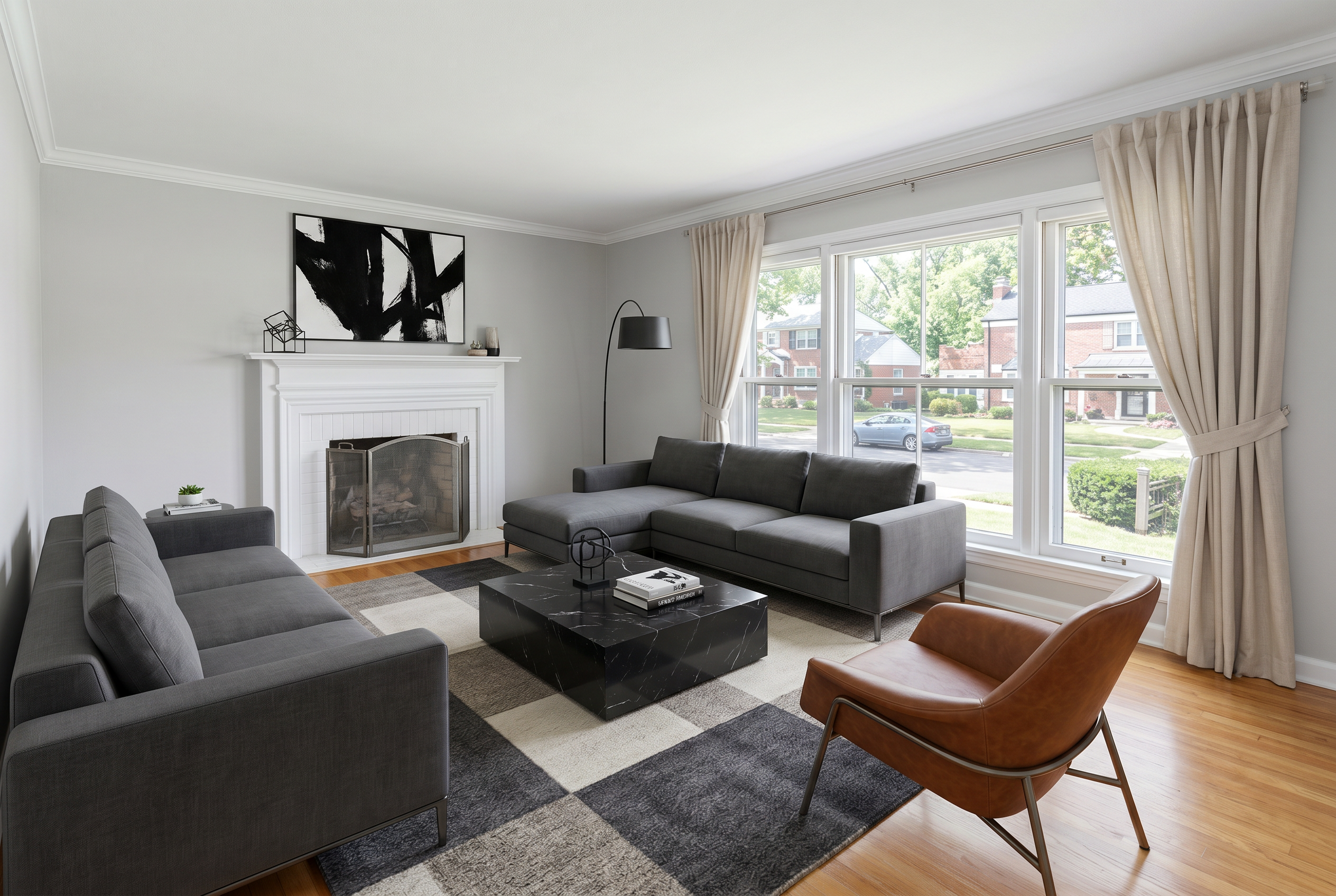 Living room virtually staged in Modern style